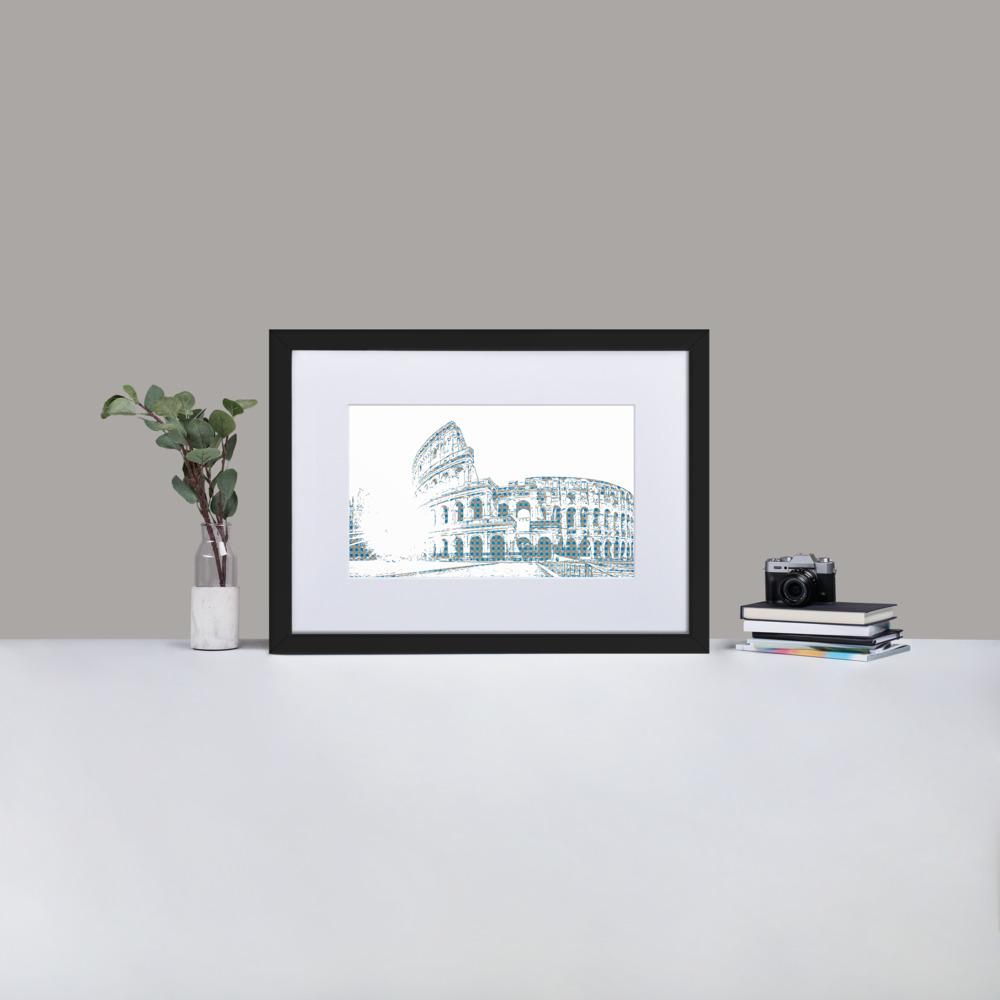 The Colosseum-Rome - Framed Print with Mat - Gingham Blue - GeorgeKenny Design